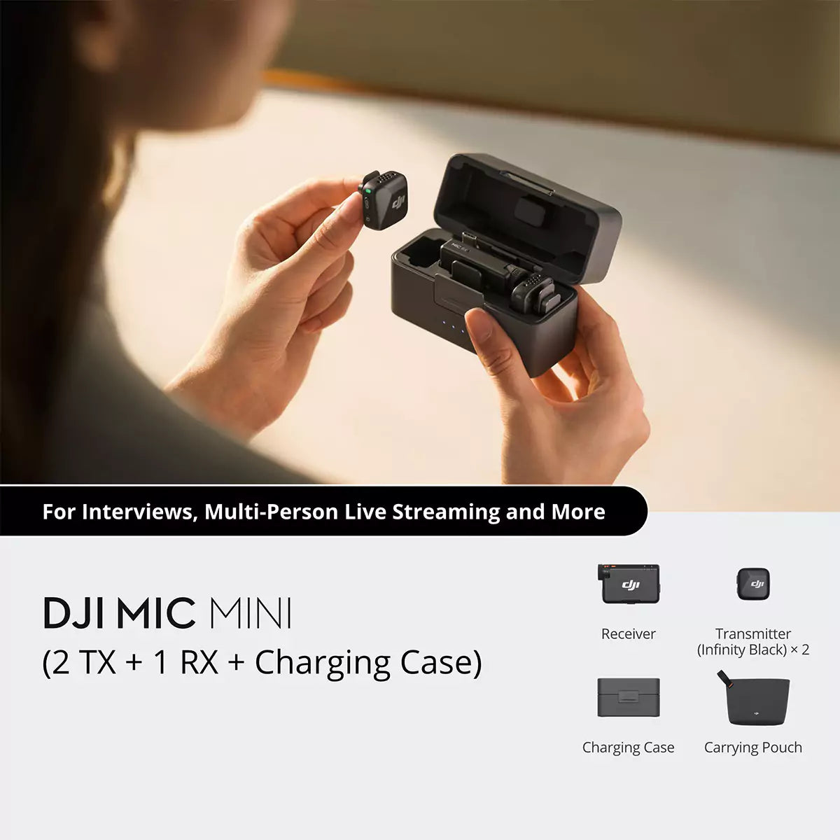 DJI Mic Mini 2-Person Compact Wireless Microphone System for Camera & Smartphone (2TX + 1RX, 2.4 GHz)